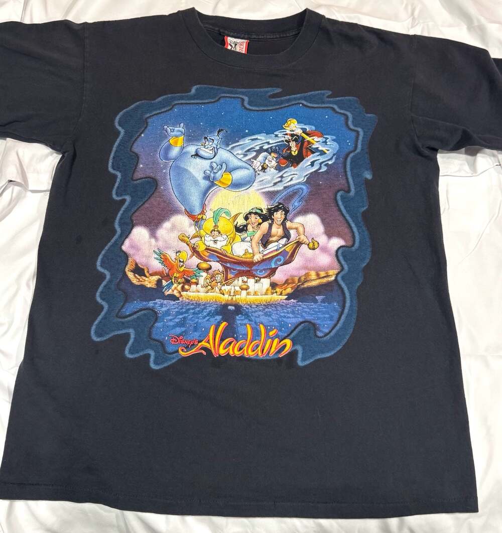 Vintage 90s Disney Designs Aladdin Movie  T-Shirt Rare Movie Promo